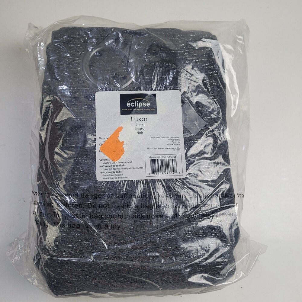 NEW Eclipse Homestyles Luxor 52 x 108 One Grommet curtain panel 'Black' #CT18